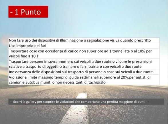 Infrazioni con meno un punto patente