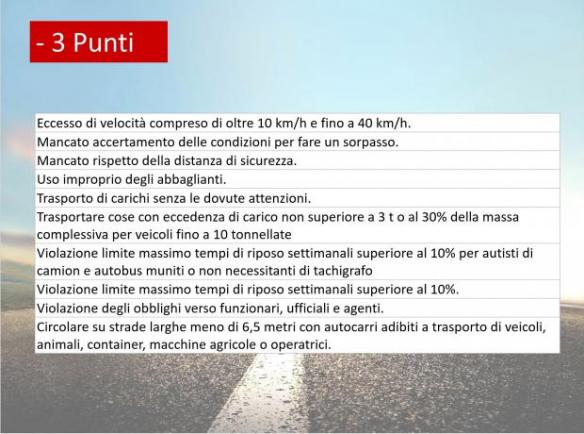 infrazioni stradali con meno tre punti della patente