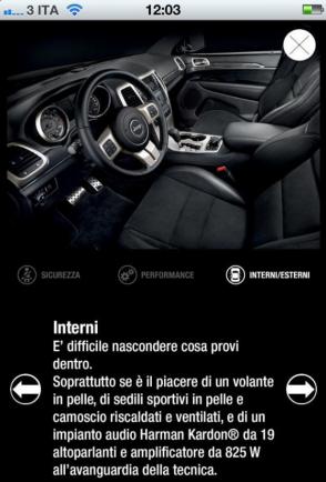 Jeep Grand Cherokee S Limited interni progetto multimediale su iPhone