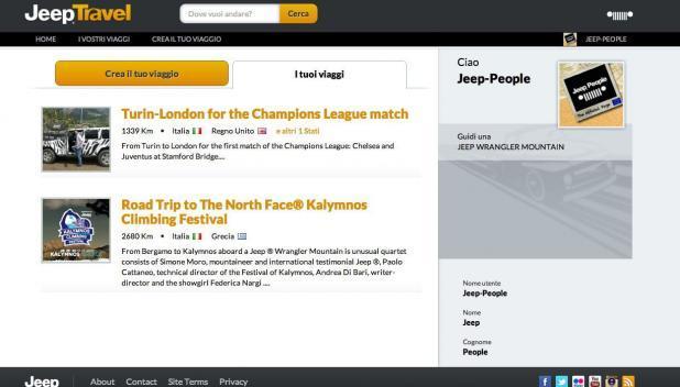 Screenshot di Jeep Travel "crea il tuo viaggio"