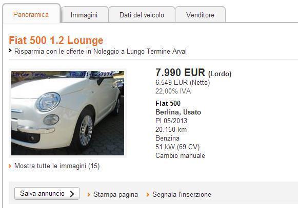 Fiat 500 Lunge usata del 2013