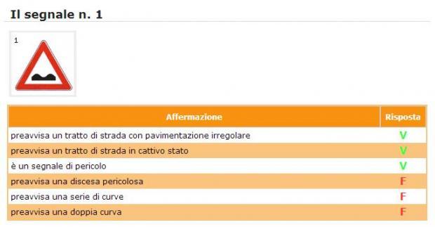 lista risposte vere e false