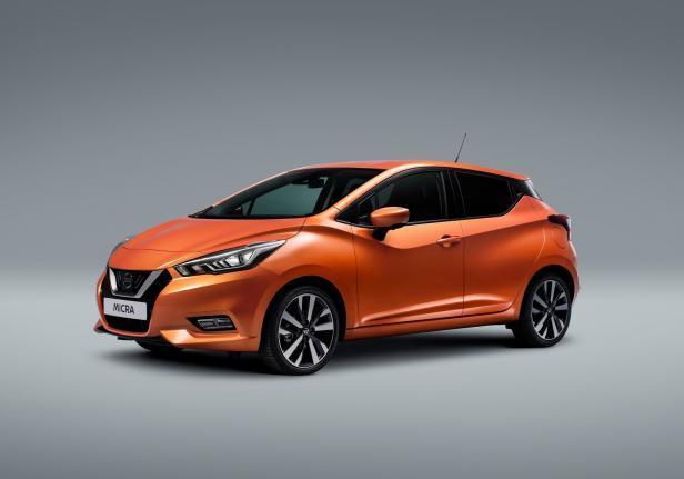 Nuova Nissan Micra tre quarti anteriore arancio