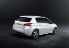 Nuova Peugeot 308 bianca tre quarti posteriore